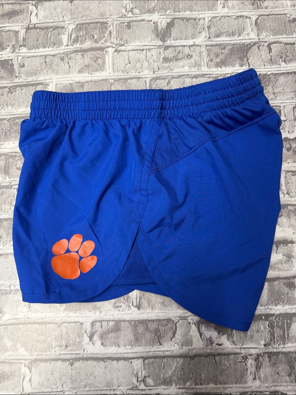 Girls Clemson Blue Athletic Shorts with Orange Paw Accent